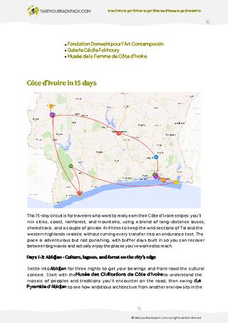 example page 2 from our offline Travel Guide for Côte d’Ivoire